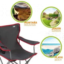 AKTIVE - Chaise Pliante Camping 64,50x49,50x82 Cm, Gris Foncé Et Rouge -Camping En Plein Air Boutique aktive chaise pliante camping 6450x4950x82 cm gris fonce et rouge 4