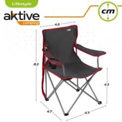 AKTIVE - Chaise Pliante Camping 64,50x49,50x82 Cm, Gris Foncé Et Rouge -Camping En Plein Air Boutique aktive chaise pliante camping 6450x4950x82 cm gris fonce et rouge 5
