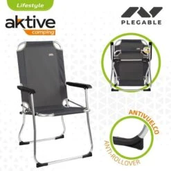 AKTIVE - Chaise Pliante Camping Fixe En Aluminium 54 X 57 X 91 Cm, Gris -Camping En Plein Air Boutique aktive chaise pliante camping fixe en aluminium 54 x 57 x 91 cm gris 2
