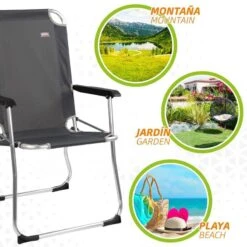AKTIVE - Chaise Pliante Camping Fixe En Aluminium 54 X 57 X 91 Cm, Gris -Camping En Plein Air Boutique aktive chaise pliante camping fixe en aluminium 54 x 57 x 91 cm gris 4