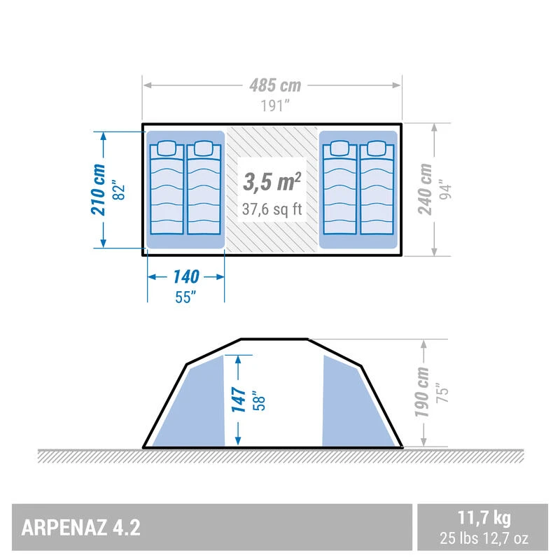 Quechua Tente à Arceaux De Camping - Arpenaz 4.2 - 4 Personnes - 2 Chambres 3 Quechua Tente à Arceaux De Camping - Arpenaz 4.2 - 4 Personnes - 2 Chambres – Image 3