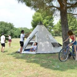 Tente De Camping Tipii - 6 Personnes - Hauteur 2,50m - Moustiquaire - Beige/Gris -Camping En Plein Air Boutique tente de camping tipii 6 personnes hauteur 250m moustiquaire beigegris 4